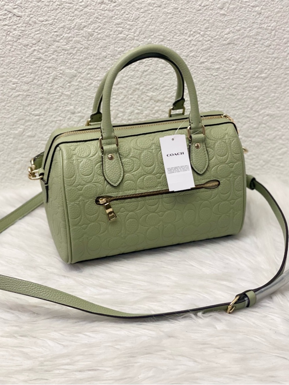 Coach Rowan Satchel Bag Signature Leather In Pistachio CEW03/Gold/Pistachio - Picture 5 of 13